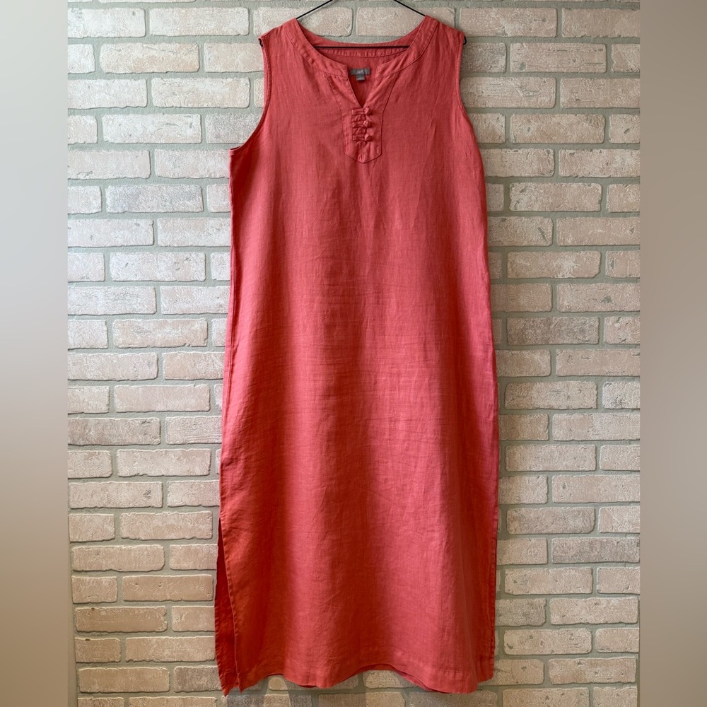 J. Jill 100% Linen Coral Pink Sleeveless Maxi Dress